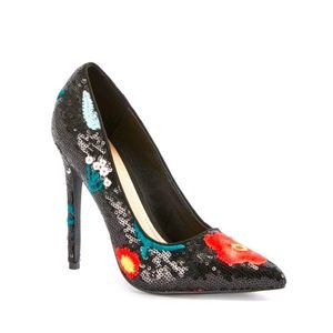 Floral sequin pumps